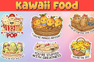 design kawaii food stickers cute animal and food character illustrations