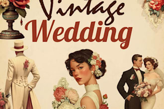 do vintage wedding illustration poster design couple portrait art deco