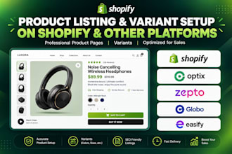 do shopify product listing, optix, zepto shopify product variant globo, easify