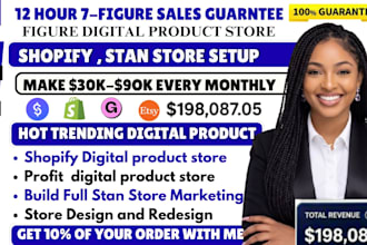 setup 7 figure shopify store, upload winning digital product, stan store setup