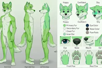 draw fursuit reference sheet, custom fursona, anthro oc and furry art