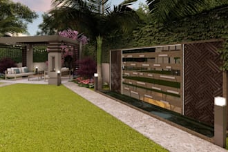 design a modern landscape garden with realistic 3d rendering