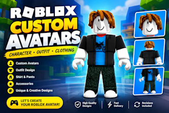 a custom roblox avatar, outfit and clothing design