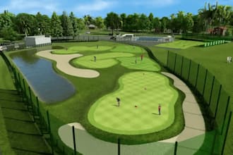 do futuristic golf course layout,backyard putting green,routing,mini golf render