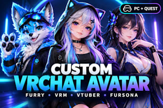 create custom vrchat avatar, furry 3d model, vrm vtuber, fursona for PC quests
