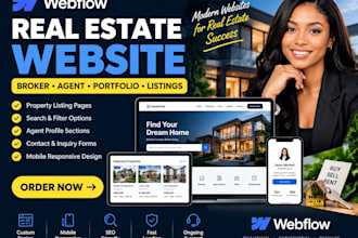 design webflow real estate broker website agent portfolio house listing website