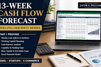 build rolling liquidity model, 13 week cash flow forecast, capital plan for smes