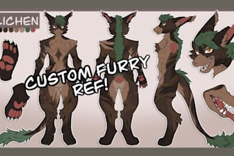 draw a professional furry fursona reference sheet fursona ref sheet character