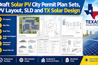 draft engineer solar pv city permit plan sets,pv layout,sld and tx solar design