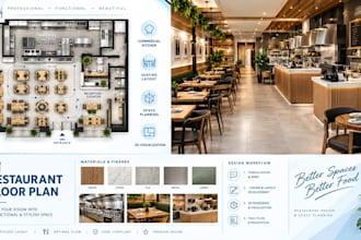 design small restaurant floor plan with kitchen layout and seating layout