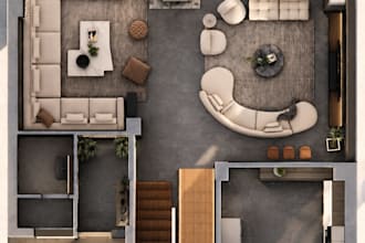 create a realistic 3d floor plan render for your house