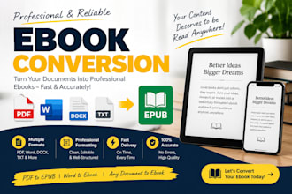 convert PDF to epub, kindle, KDP and format your ebook