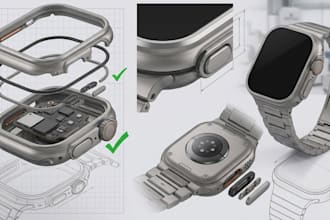 premium smart digital watch cad, dfm enclosure, gaskets, chamfered product desig