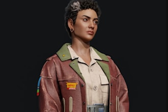 design aaa character with custom outfits, uv map and texture, 3d weapon, blender