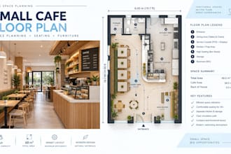 design small cafe layout, cafe floor plan with seating and space planning