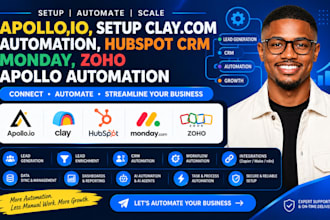 apollo io, setup clay com automation, hubspot crm  monday zoho apollo automation