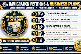 provide immigration legal documents, petition support and business plans