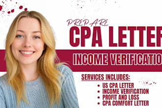 prepare CPA letter income verification letter prepare financial statement audit