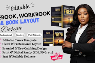 design an editable canva ebook, workbook and book layout