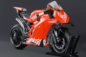 make prototype for stl 3d sport racing motorcycle, printed titanium bike, 3mf