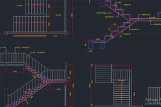 design 2d staircase detail drawing in autocad with dimensions