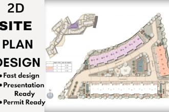 design 2d site plan, plot plan, landscape plan and site layout