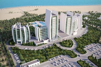 3d beachfront resort complex,property master plan cgi visual,d5 landscape render