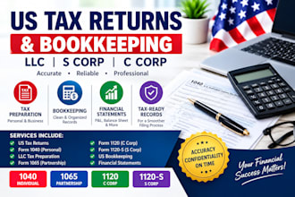 prepare us tax returns,tax filling, bookkeeping, llc, s corp and c corp taxes