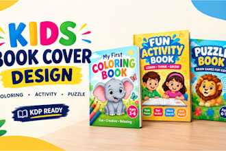 design kids coloring book cover or kdp activity puzzle book covers