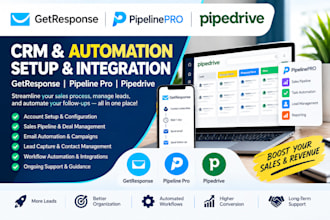 setup getresponse, pipeline pro and pipedrive CRM automation and sales funnel