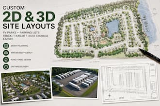 design custom 2d 3d rv park, parking lot, truck, trailer and boat layouts