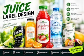 design juice label, bottle label, product label and packaging design