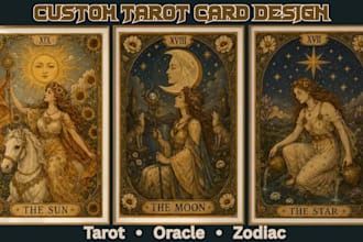 design unique tarot card, spiritual, playing card, zodiac or oracle card