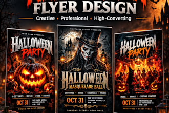design halloween flyer, spooky party poster, event banner, social media post