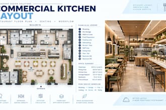 design commercial kitchen layout with restaurant floor plan and seating planning