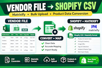 convert vendor file into shopify csv matrixify format shopify import bulk upload