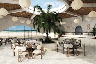 render3d restaurant interior,cgi ballroom dining layout,cafe lounge design,skp