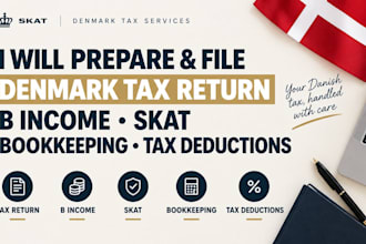 prepare and file denmark tax return, b income, skat, bookkeeping, tax deductions