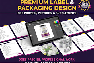 do premium protein powder label, peptide vial label, supplement bottle packaging