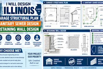 design illinois garage structural plan, sanitary sewer design, retaining wall