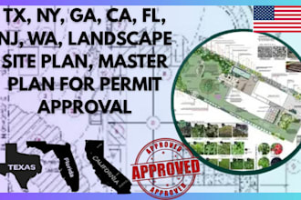 tx, ny, ga, ca, fl, nj, wa, landscape site plan, master plan for permit approval