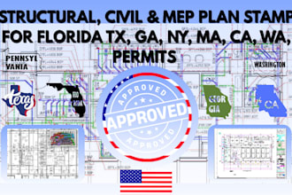 structural, civil and mep plan stamp for florida tx, ga, ny, ma, ca, wa, permits