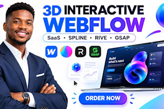 design spline rive micro interactive webflow saas landing page website animation