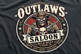 draw awesome outlaws saloon or t shirt brand logo