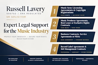 draft music sync license and handle UK copyright registration as a music lawyer