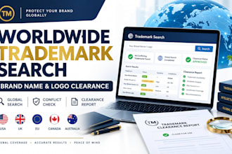 do worldwide trademark search and clearance report for your brand name and logo