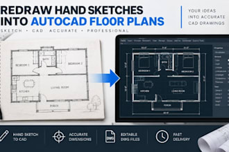 redraw hand sketch into autocad floor plan plans cad drawings
