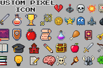 create pixel art icon, pixel assets, items and texture for games and minecraft