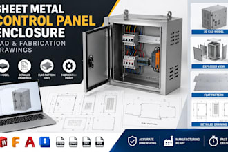 sheet metal control panel box, electrical enclosure cad and fabrication drawings