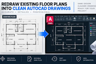 redraw existing floor plans into clean autocad cad drawings